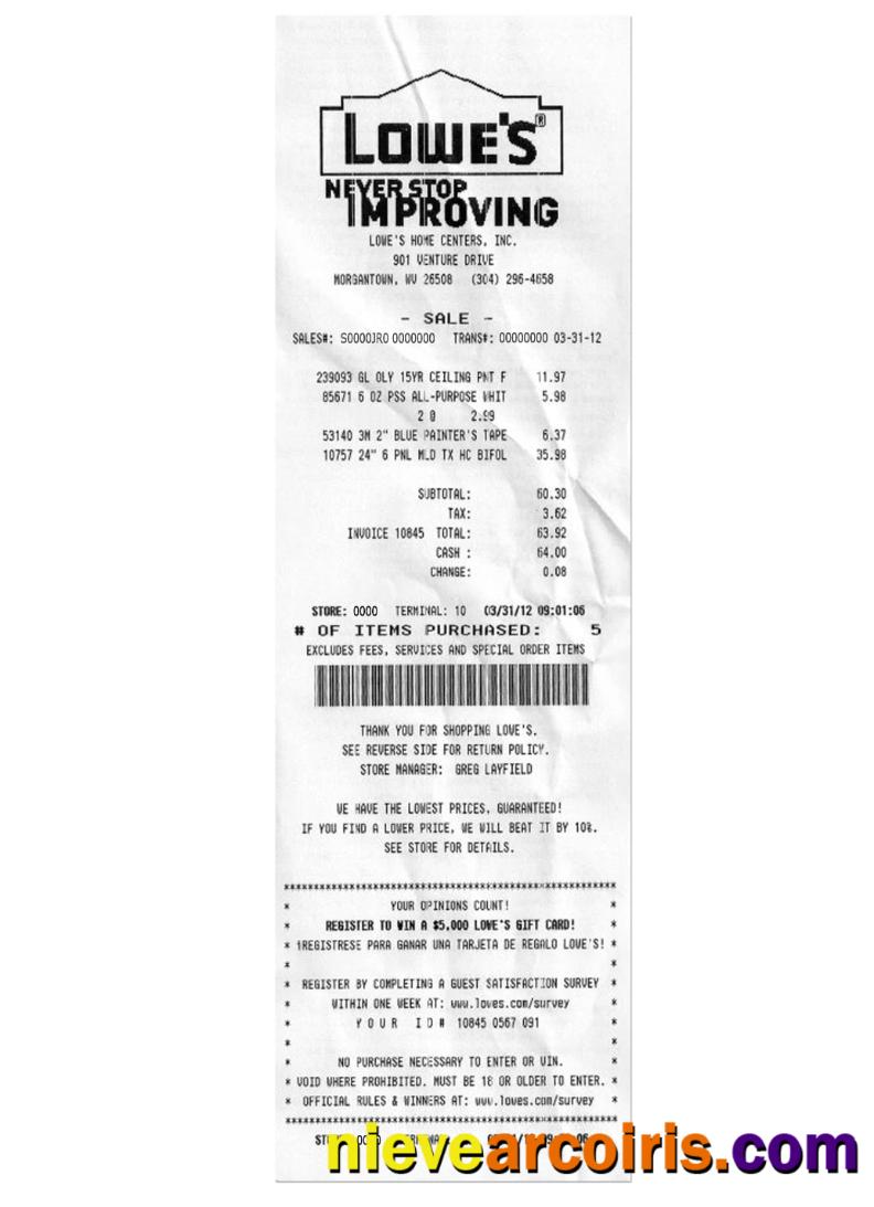 LOWES payment receipt